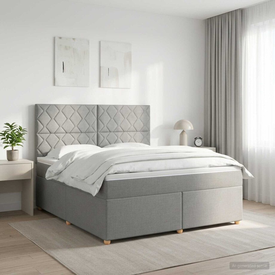vidaXL Boxspringbed met matras Lichtgrijs 140 x 190 cm Stof vidaXL Boxspringbed met matras Lichtgrijs 140 x 190 cm Stof afbeelding 1
