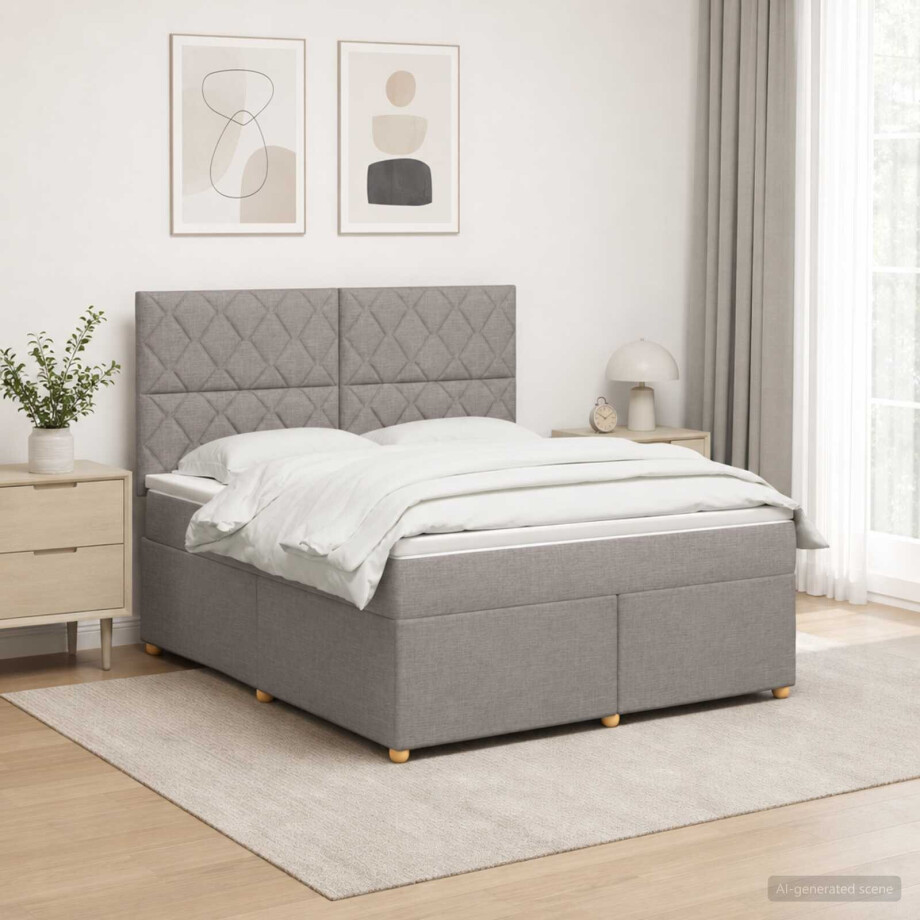 vidaXL Boxspringbed met matras met hoofdeinde Taupe 160 x 200 cm Stof afbeelding 1