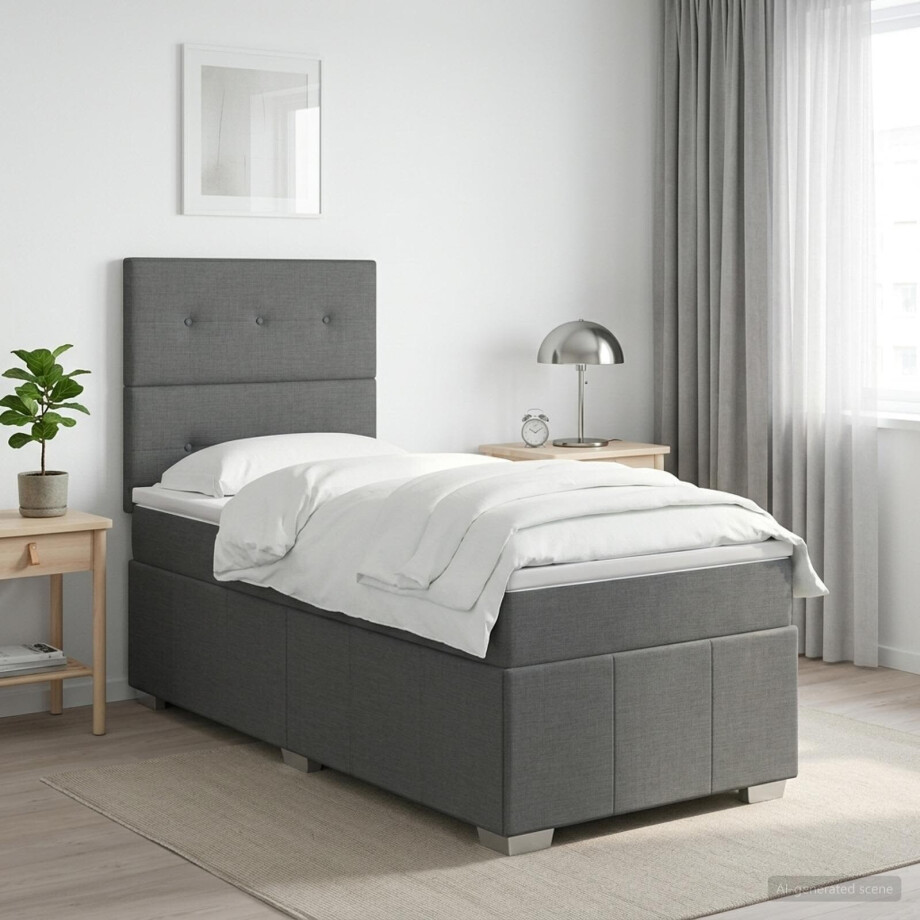vidaXL Boxspringbed met matras met hoofdeinde Donkergrijs Enkel Stof vidaXL Boxspringbed met matras met hoofdeinde Donkergrijs Enkel Stof afbeelding 1