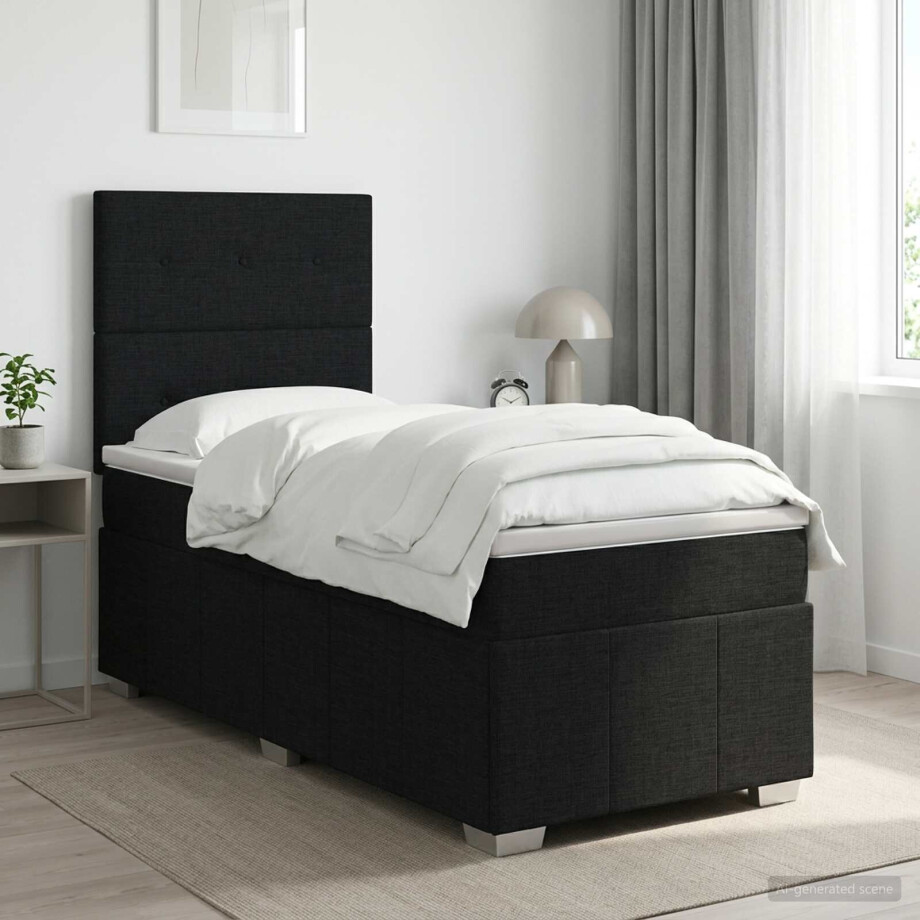 vidaXL Boxspringbed met matras met hoofdeinde Zwart 100 x 200 cm Stof vidaXL Boxspringbed met matras met hoofdeinde Zwart 100 x 200 cm Stof afbeelding 1