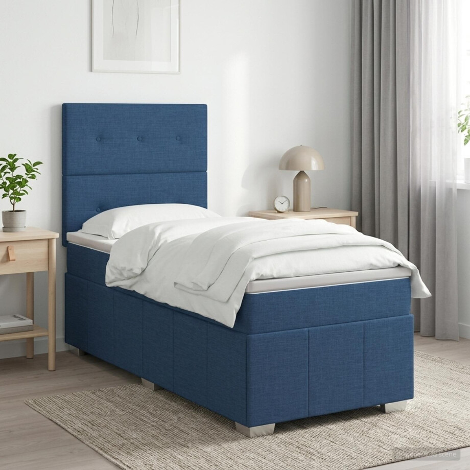 vidaXL Boxspringbed met matras met hoofdeinde Blauw 90 x 200 cm Stof afbeelding 1