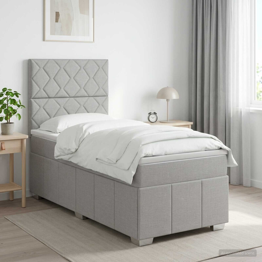 vidaXL Boxspringbed met matras met hoofdeinde Lichtgrijs Enkel Stof vidaXL Boxspringbed met matras met hoofdeinde Lichtgrijs Enkel Stof afbeelding 1