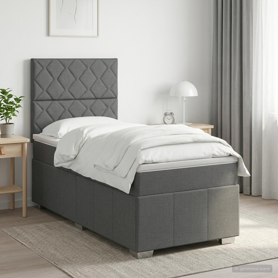 vidaXL Boxspringbed met matras met hoofdeinde Donkergrijs Enkel Stof vidaXL Boxspringbed met matras met hoofdeinde Donkergrijs Enkel Stof afbeelding 1