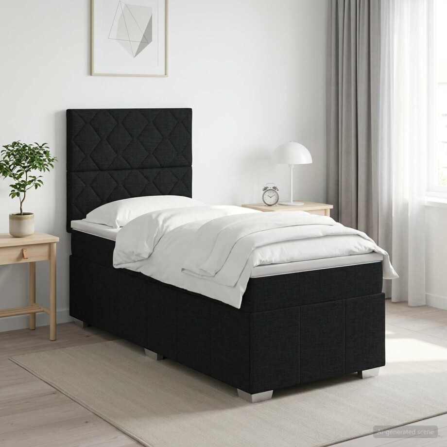 vidaXL Boxspringbed met matras met hoofdeinde Zwart 80 x 200 cm Stof vidaXL Boxspringbed met matras met hoofdeinde Zwart 80 x 200 cm Stof afbeelding 1