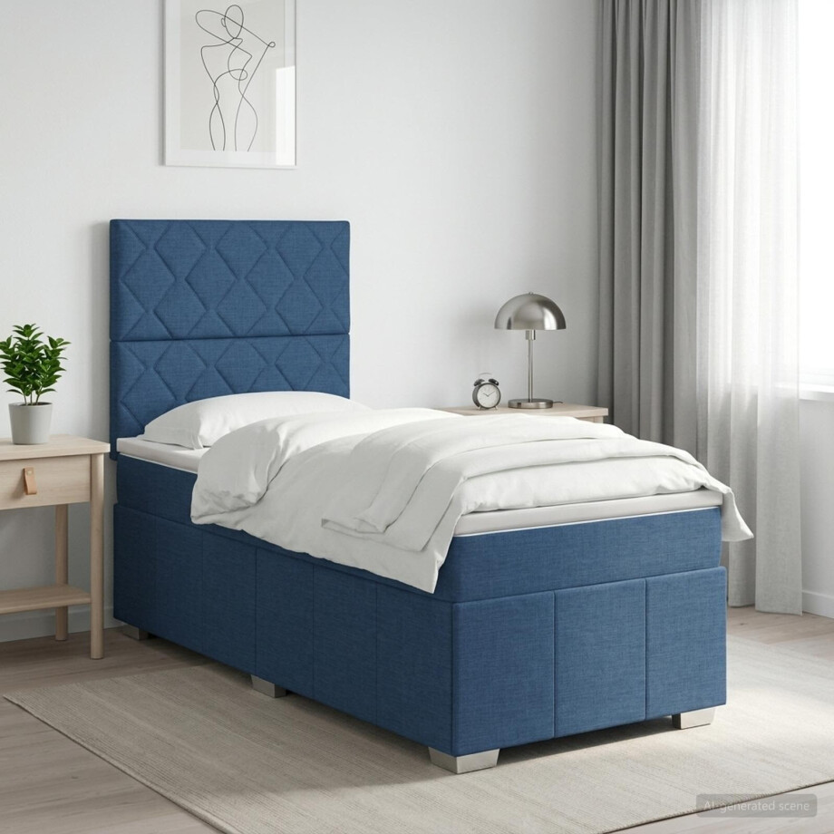 vidaXL Boxspringbed met matras met hoofdeinde Blauw 90 x 200 cm Stof afbeelding 1