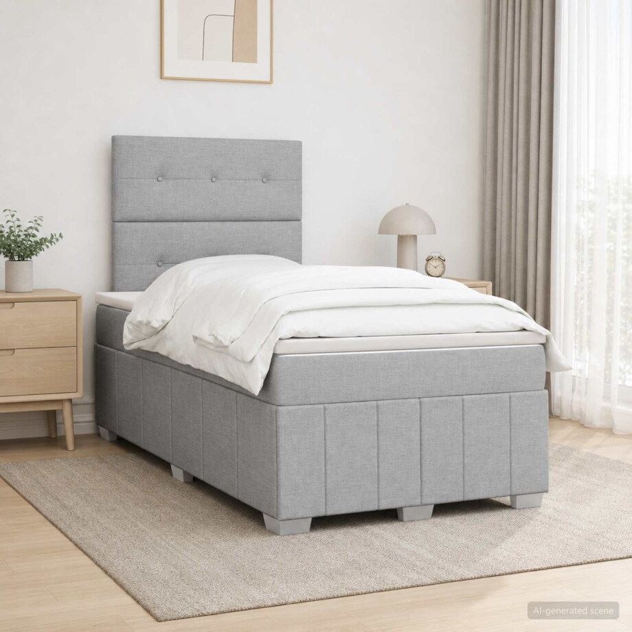 vidaXL Boxspringbed met matras Lichtgrijs 120 x 190 cm Stof afbeelding 1