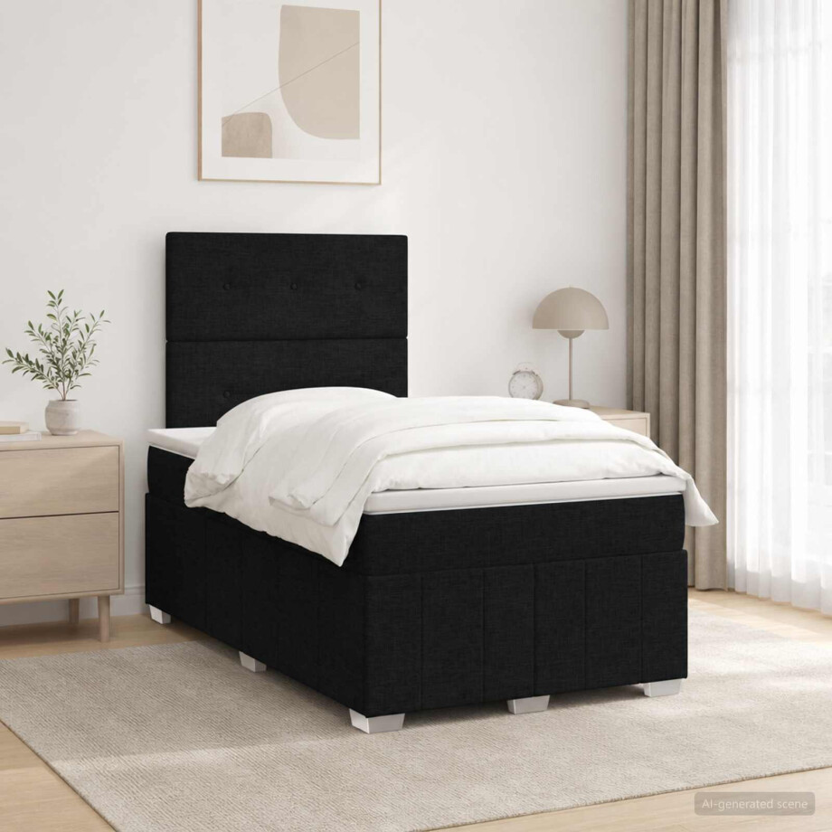vidaXL Boxspringbed met matras met hoofdeinde Zwart 120 x 200 cm Stof afbeelding 1