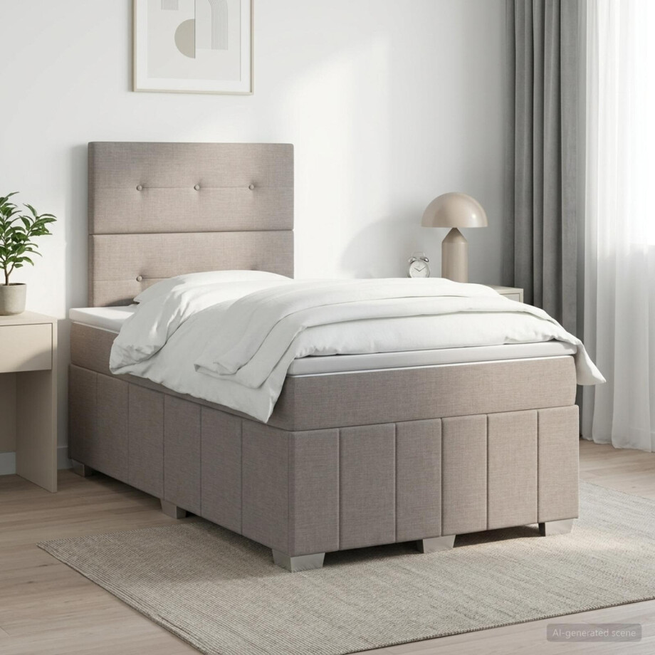 vidaXL Boxspringbed met matras met hoofdeinde Taupe 120 x 200 cm Stof afbeelding 1