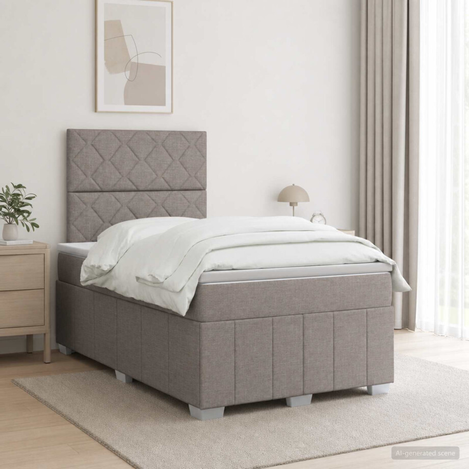 vidaXL Boxspringbed met matras met hoofdeinde Taupe 120 x 200 cm Stof afbeelding 1