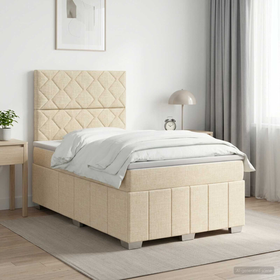 vidaXL Boxspringbed met matras Crèmekleurig 120 x 190 cm Stof afbeelding 1