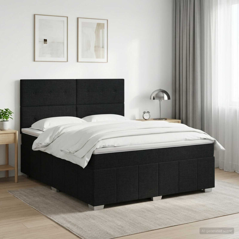 vidaXL Boxspringbed met matras met hoofdeinde Zwart 140 x 200 cm Stof afbeelding 1