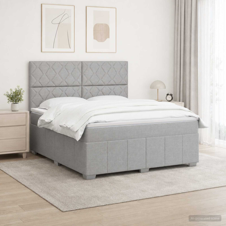 vidaXL Boxspringbed met matras Lichtgrijs 180 x 200 cm Stof afbeelding 1