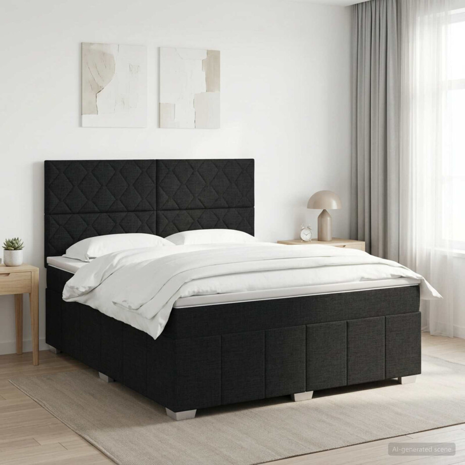 vidaXL Boxspringbed met matras met hoofdeinde Zwart 160 x 200 cm Stof afbeelding 1