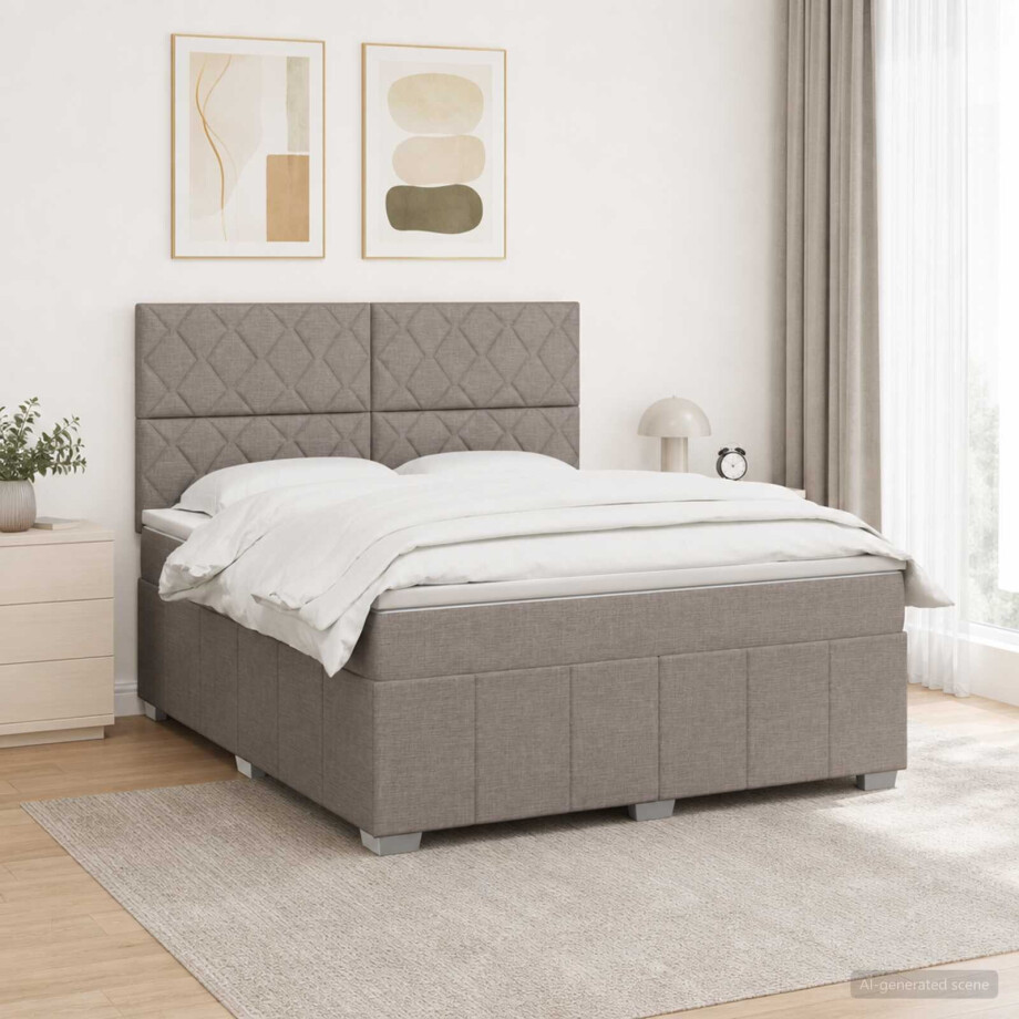 vidaXL Boxspringbed met matras met hoofdeinde Taupe 160 x 200 cm Stof afbeelding 1