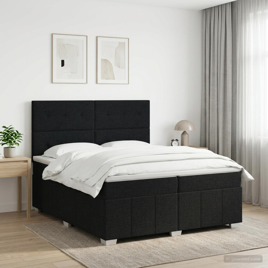vidaXL Boxspringbed met matras met hoofdeinde Zwart 200 x 200 cm Stof vidaXL Boxspringbed met matras met hoofdeinde Zwart 200 x 200 cm Stof afbeelding 1
