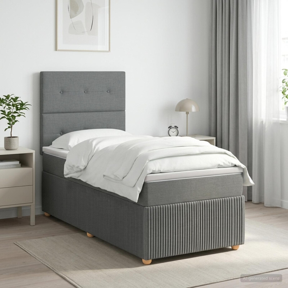 vidaXL Boxspringbed met matras met hoofdeinde Donkergrijs Enkel Stof vidaXL Boxspringbed met matras met hoofdeinde Donkergrijs Enkel Stof afbeelding 1