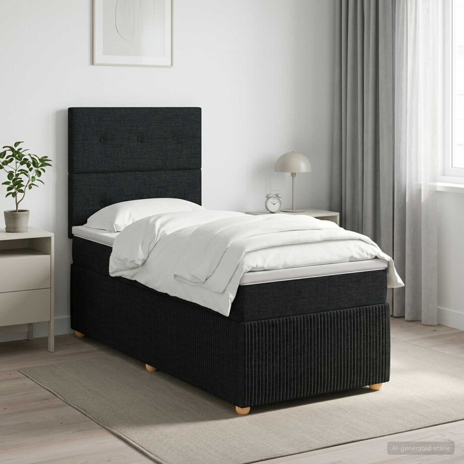vidaXL Boxspringbed met matras met hoofdeinde Zwart 100 x 200 cm Stof vidaXL Boxspringbed met matras met hoofdeinde Zwart 100 x 200 cm Stof afbeelding 1