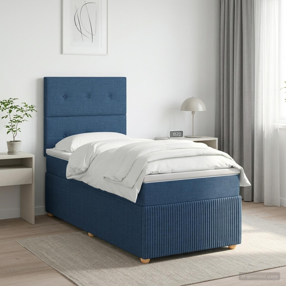 vidaXL Boxspringbed met matras met hoofdeinde Blauw 90 x 200 cm Stof vidaXL Boxspringbed met matras met hoofdeinde Blauw 90 x 200 cm Stof afbeelding 1