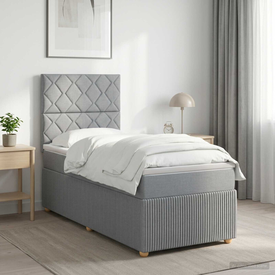 vidaXL Boxspringbed met matras met hoofdeinde Lichtgrijs Enkel Stof vidaXL Boxspringbed met matras met hoofdeinde Lichtgrijs Enkel Stof afbeelding 1