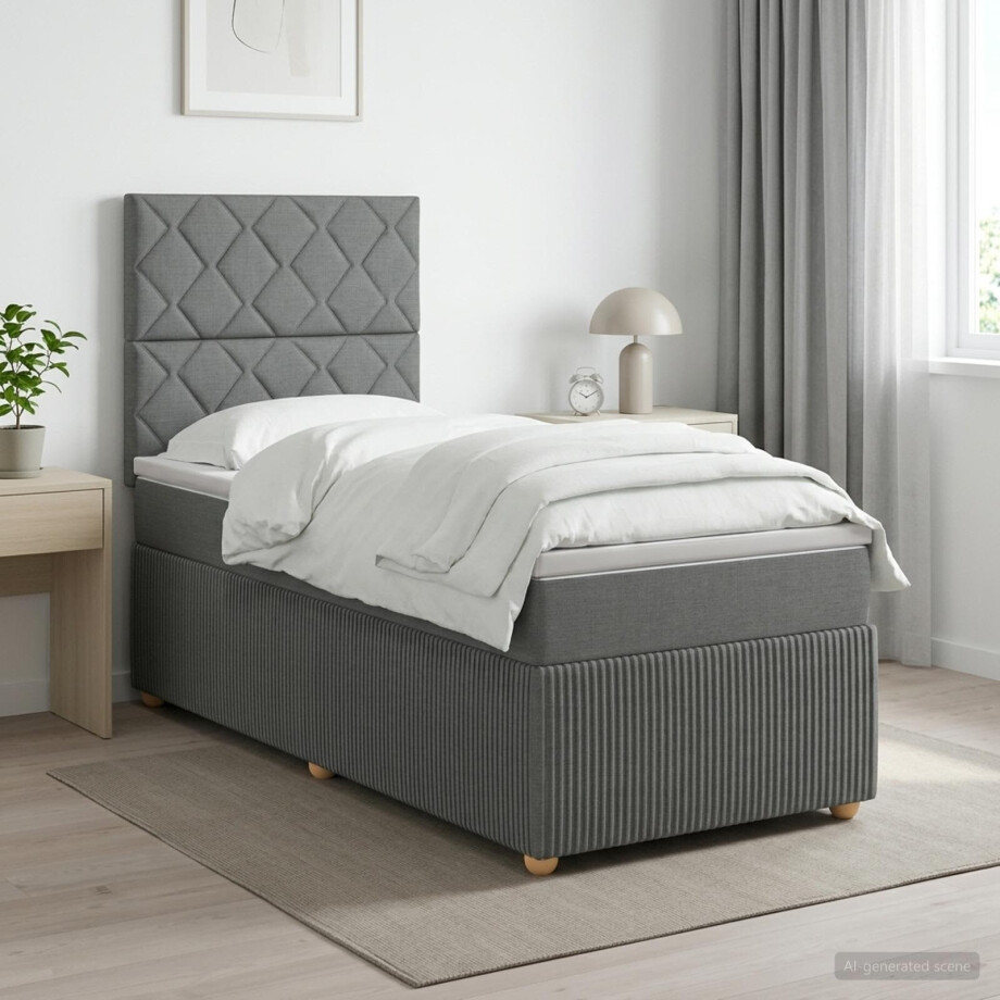 vidaXL Boxspringbed met matras met hoofdeinde Donkergrijs Enkel Stof vidaXL Boxspringbed met matras met hoofdeinde Donkergrijs Enkel Stof afbeelding 1