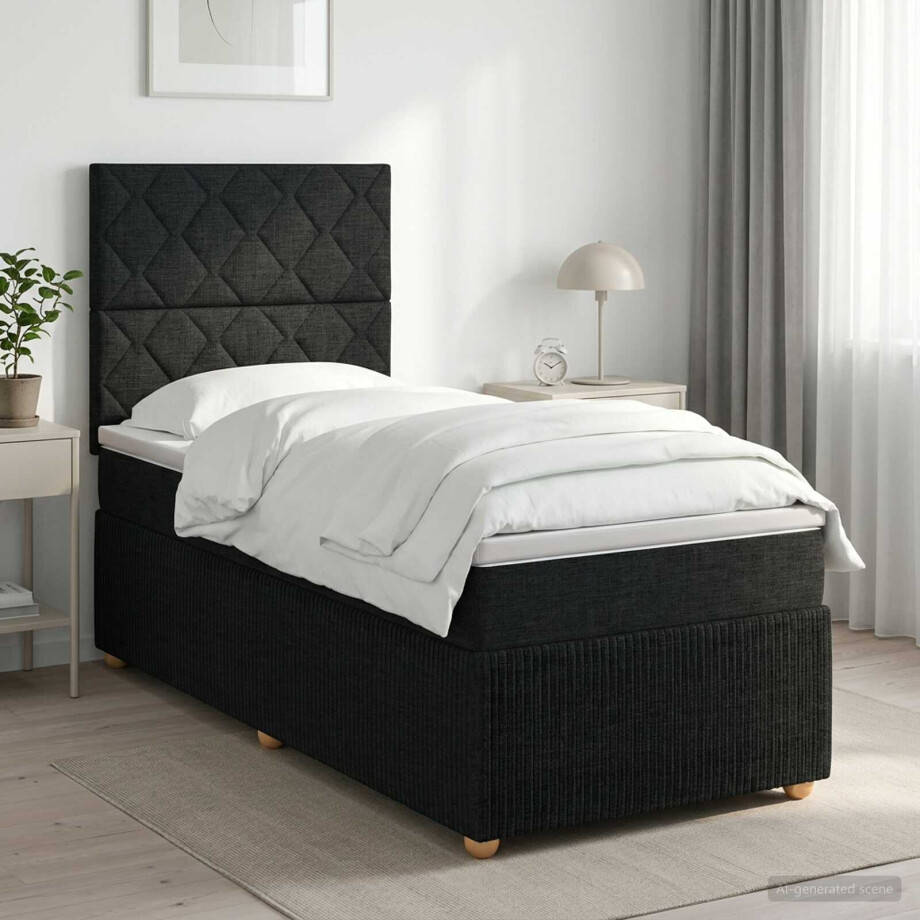 vidaXL Boxspringbed met matras met hoofdeinde Zwart 80 x 200 cm Stof vidaXL Boxspringbed met matras met hoofdeinde Zwart 80 x 200 cm Stof afbeelding 1