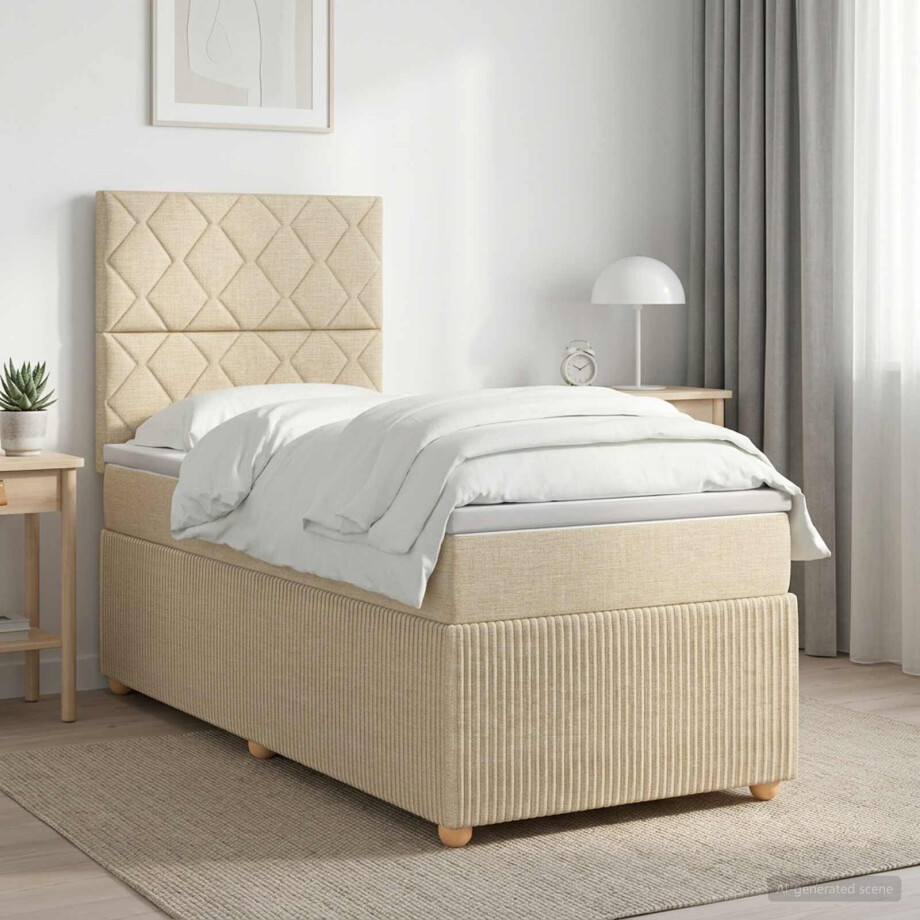 vidaXL Boxspringbed met matras Crèmekleurig 100 x 200 cm Stof vidaXL Boxspringbed met matras Crèmekleurig 100 x 200 cm Stof afbeelding 1