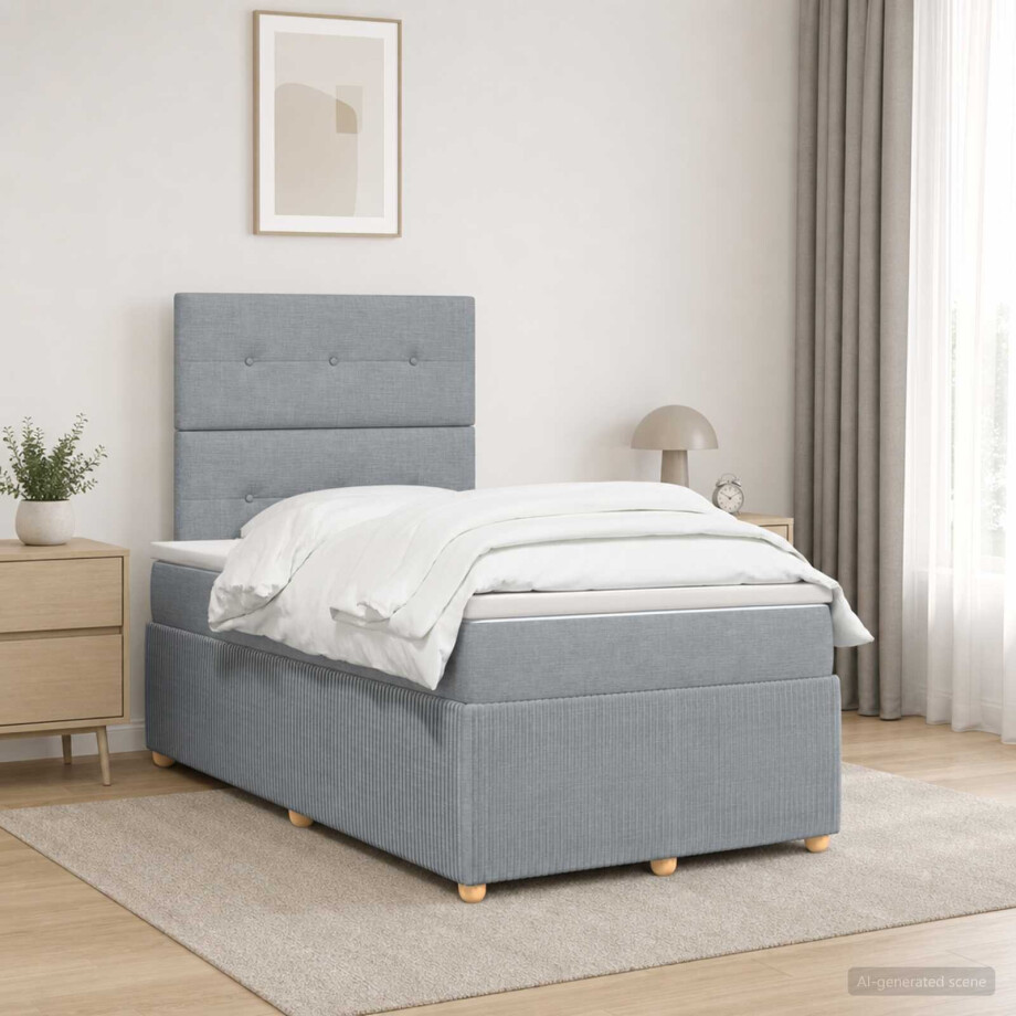 vidaXL Boxspringbed met matras Lichtgrijs 120 x 190 cm Stof afbeelding 1
