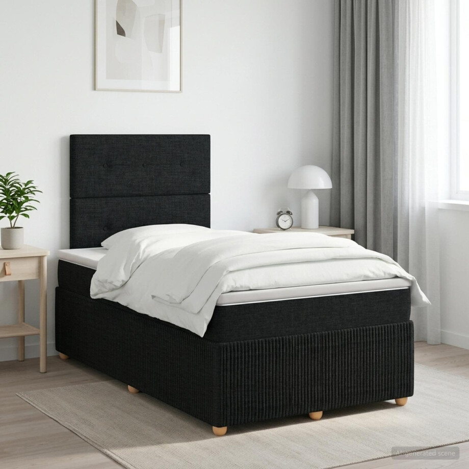 vidaXL Boxspringbed met matras met hoofdeinde Zwart 120 x 200 cm Stof afbeelding 1