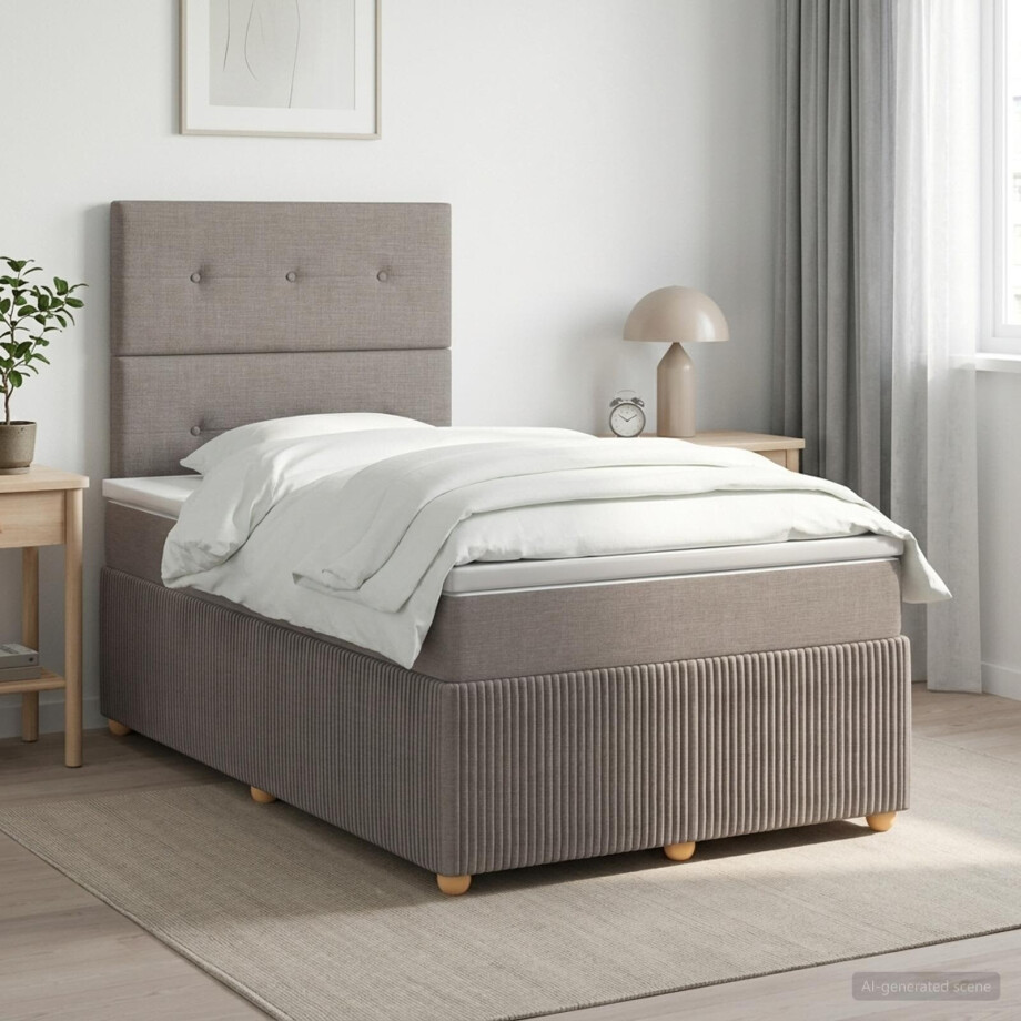 vidaXL Boxspringbed met matras met hoofdeinde Taupe 120 x 190 cm Stof afbeelding 1