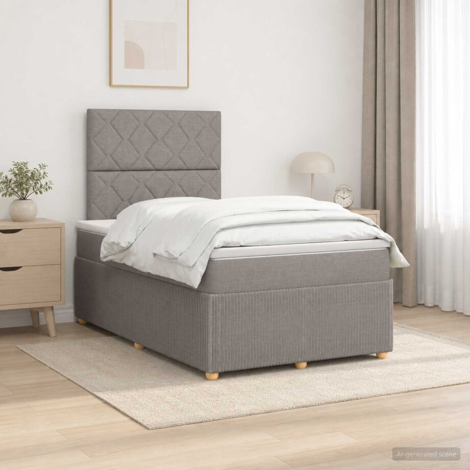 vidaXL Boxspringbed met matras met hoofdeinde Taupe 120 x 200 cm Stof afbeelding 1