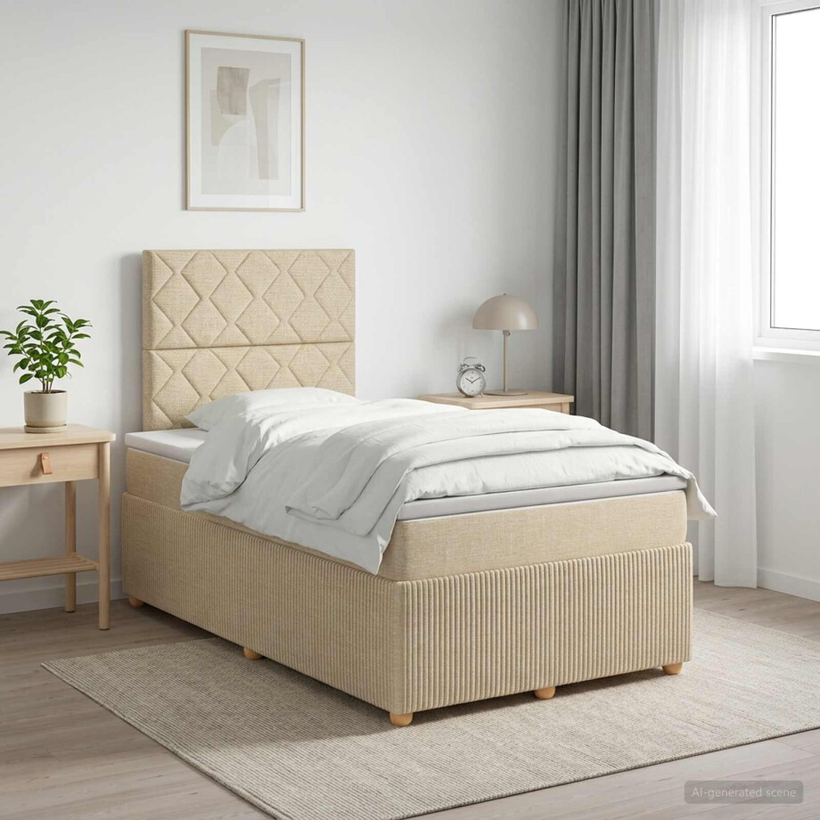 vidaXL Boxspringbed met matras Crèmekleurig 120 x 200 cm Stof vidaXL Boxspringbed met matras Crèmekleurig 120 x 200 cm Stof afbeelding 1