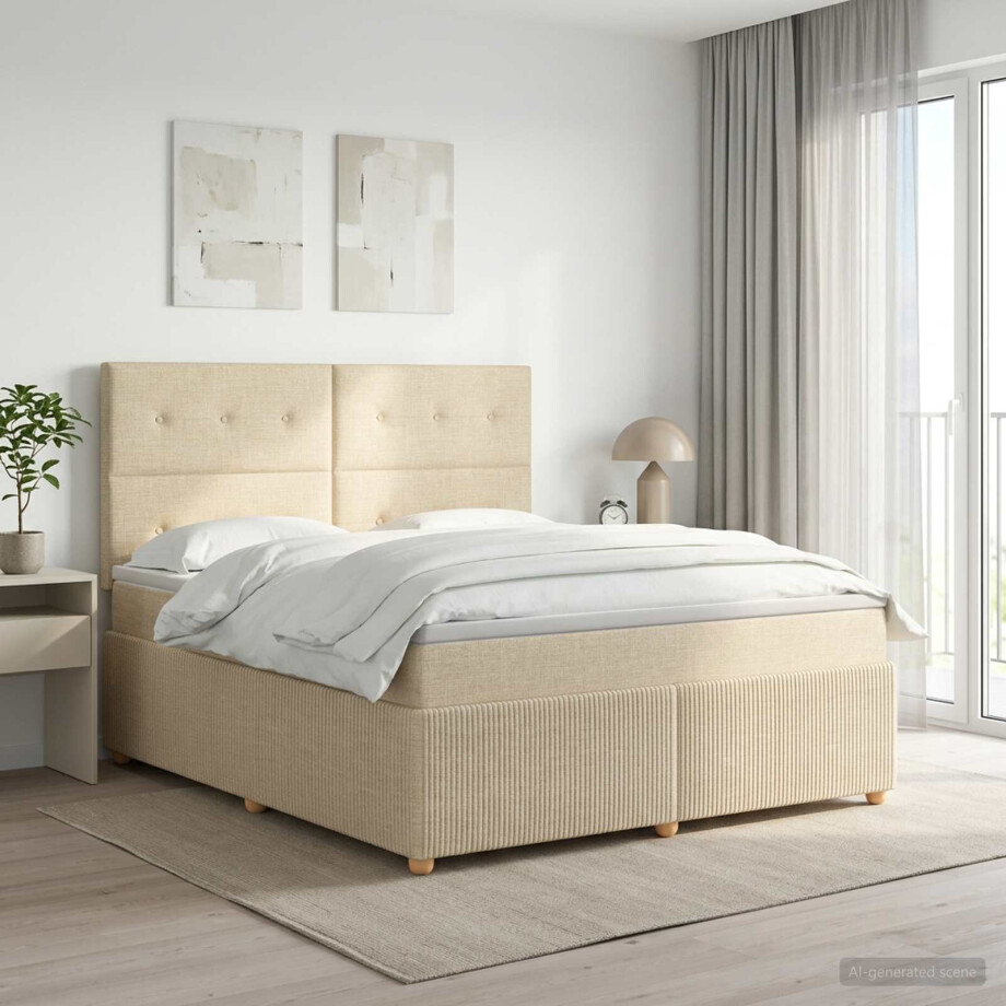 vidaXL Boxspringbed met matras Crèmekleurig 160 x 200 cm Stof afbeelding 1
