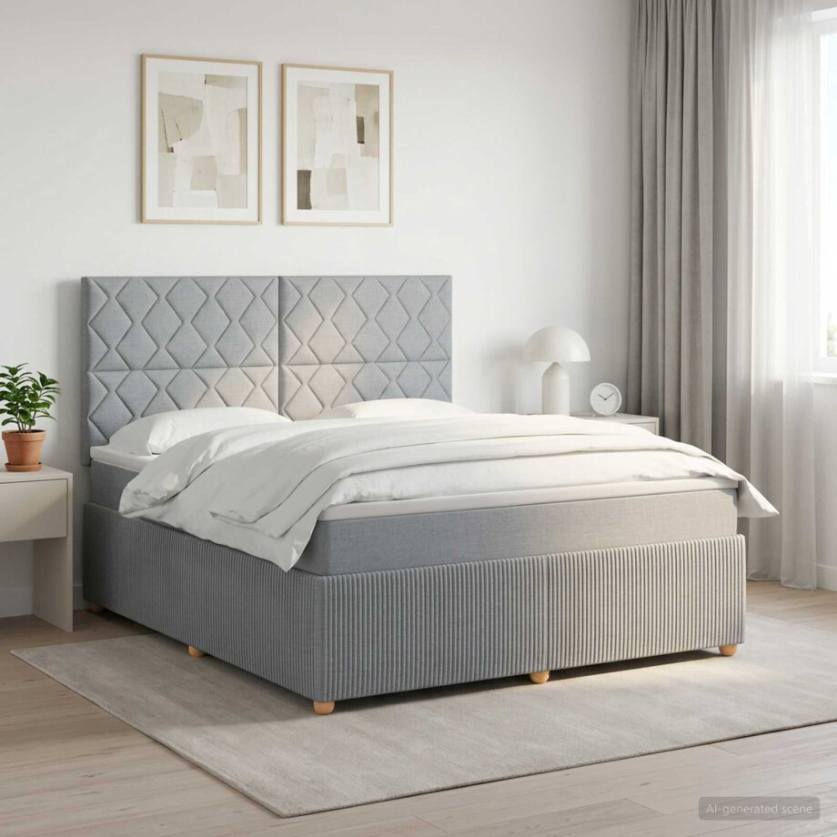 vidaXL Boxspringbed met matras Lichtgrijs 140 x 200 cm Stof vidaXL Boxspringbed met matras Lichtgrijs 140 x 200 cm Stof afbeelding 1