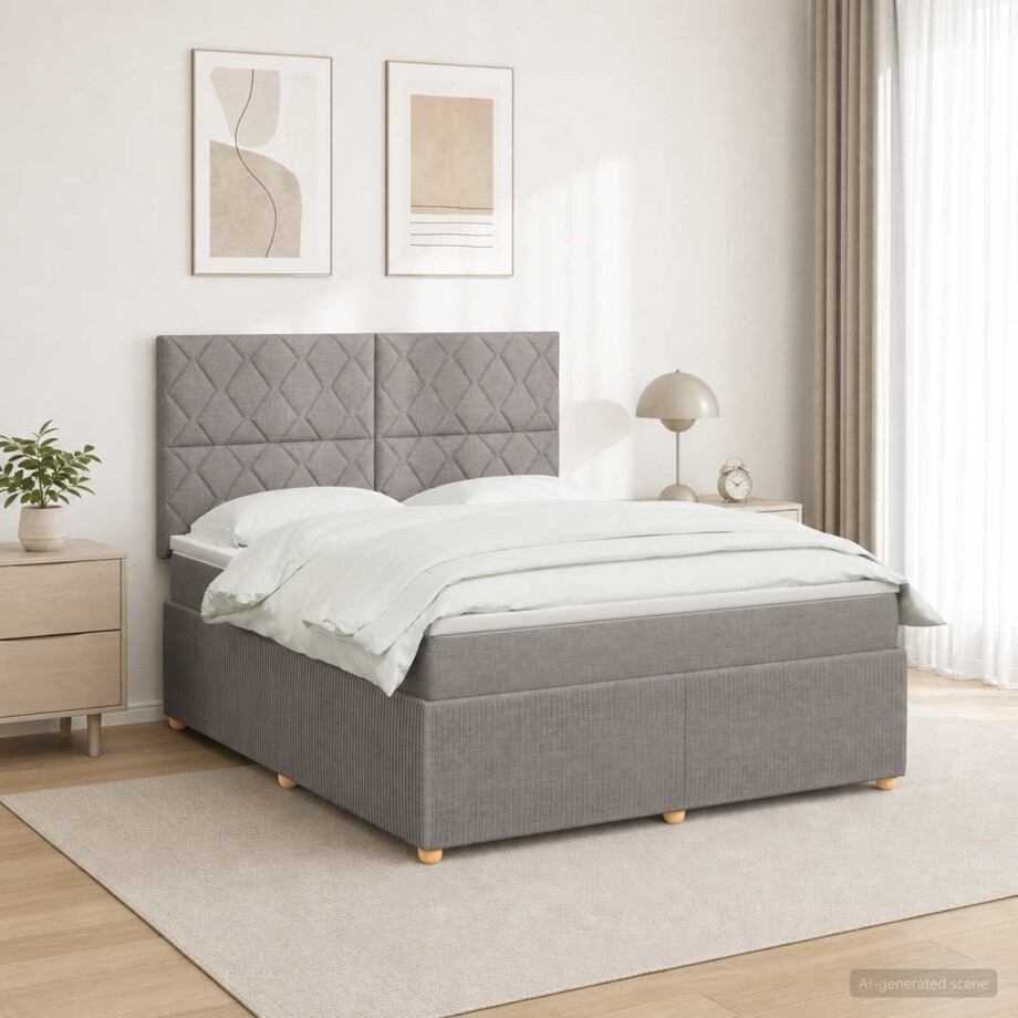 vidaXL Boxspringbed met matras met hoofdeinde Taupe 160 x 200 cm Stof vidaXL Boxspringbed met matras met hoofdeinde Taupe 160 x 200 cm Stof afbeelding 1