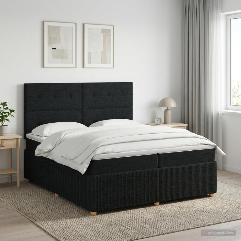 vidaXL Boxspringbed met matras met hoofdeinde Zwart 200 x 200 cm Stof afbeelding 1