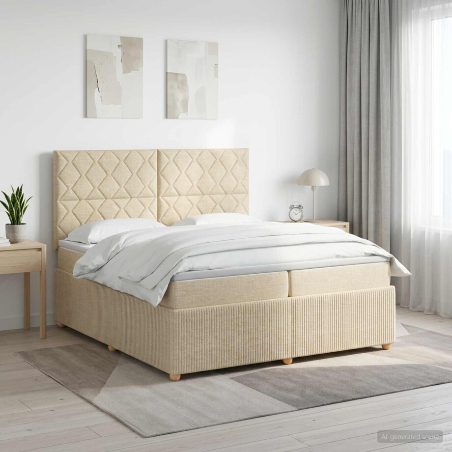 vidaXL Boxspringbed met matras Crèmekleurig 200 x 200 cm Stof vidaXL Boxspringbed met matras Crèmekleurig 200 x 200 cm Stof afbeelding 1