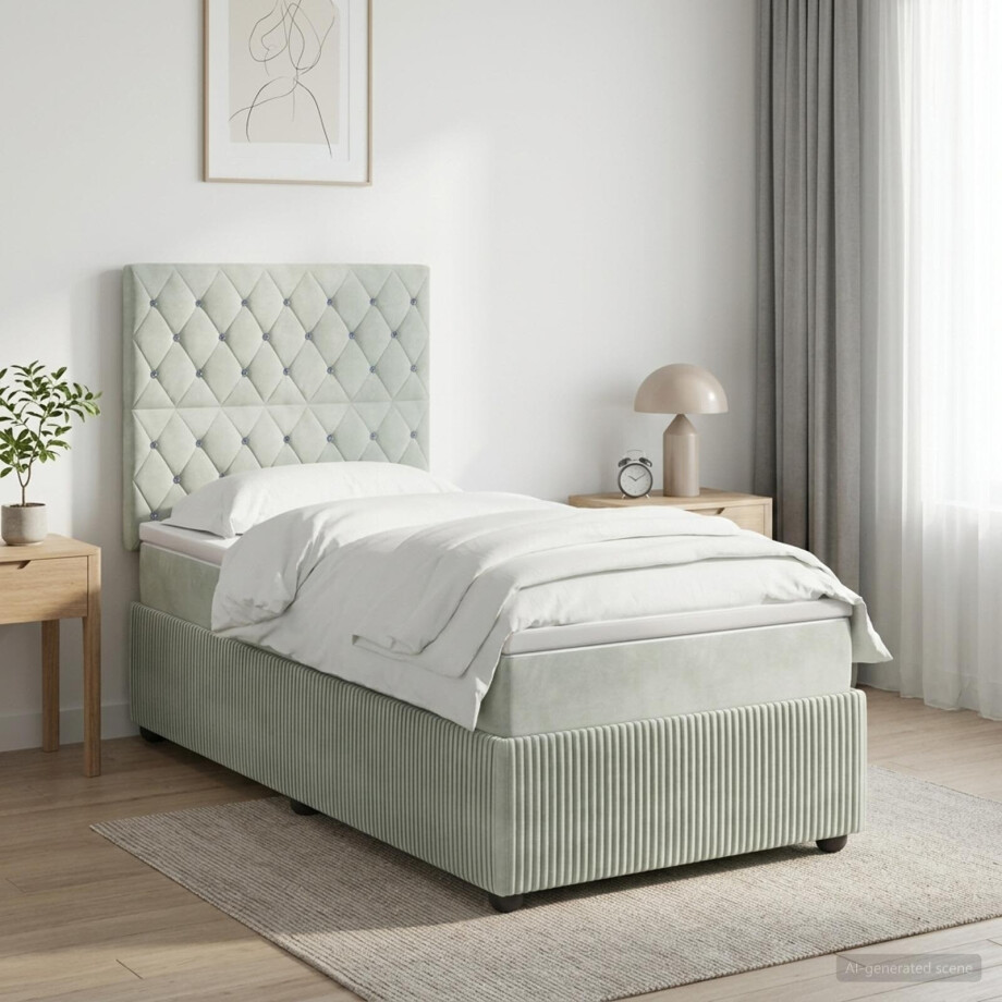 vidaXL Boxspringbed met matras met hoofdeinde Lichtgrijs Enkel Fluweel vidaXL Boxspringbed met matras met hoofdeinde Lichtgrijs Enkel Fluweel afbeelding 1
