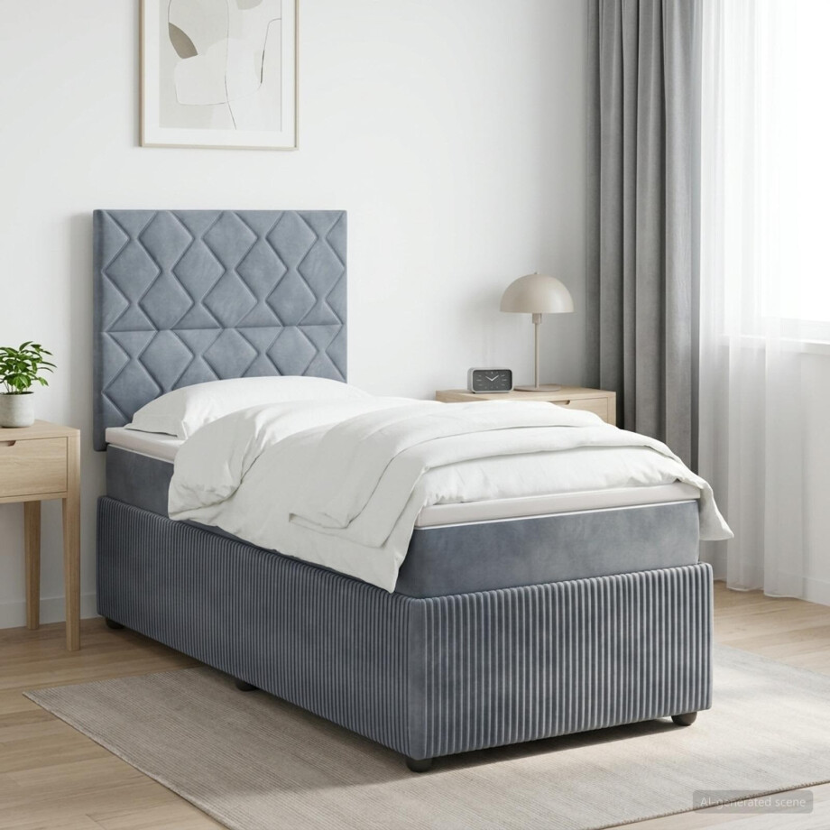 vidaXL Boxspringbed met matras Donkergrijs Enkel Fluweel vidaXL Boxspringbed met matras Donkergrijs Enkel Fluweel afbeelding 1