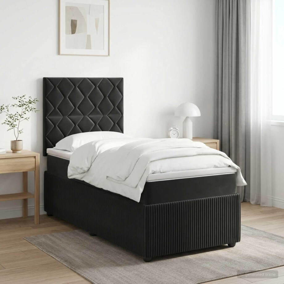 vidaXL Boxspringbed met matras Zwart 100 x 200 cm Fluweel afbeelding 1