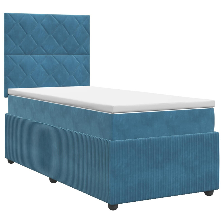 vidaXL Boxspringbed met matras Blauw 90 x 190 cm Fluweel afbeelding 1