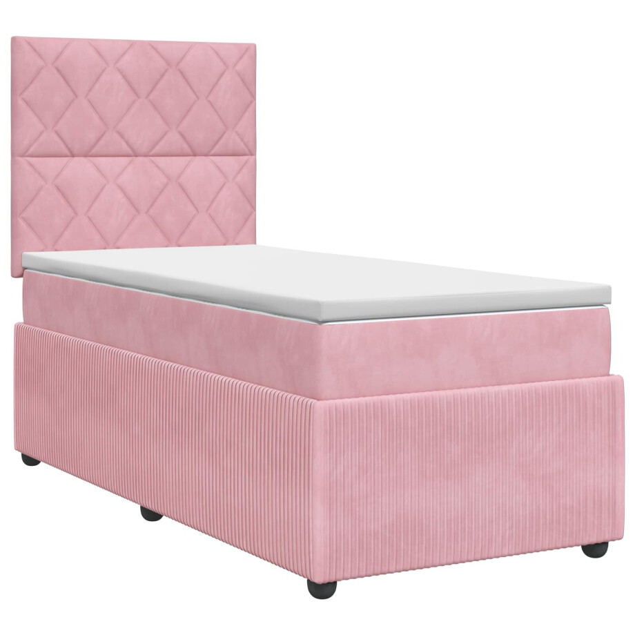 vidaXL Boxspringbed met matras met hoofdeinde Roze 90 x 200 cm Fluweel vidaXL Boxspringbed met matras met hoofdeinde Roze 90 x 200 cm Fluweel afbeelding 1