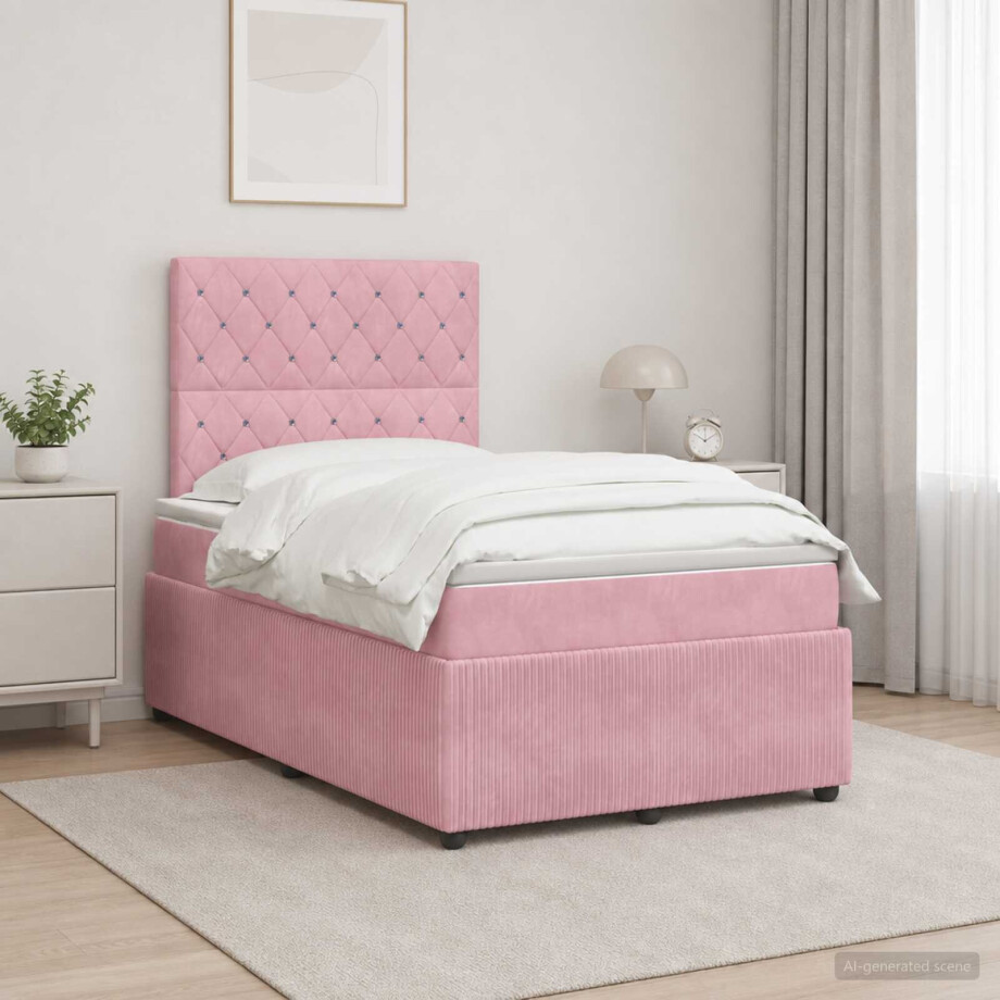 vidaXL Boxspringbed met matras Roze 120 x 190 cm Fluweel vidaXL Boxspringbed met matras Roze 120 x 190 cm Fluweel afbeelding 1