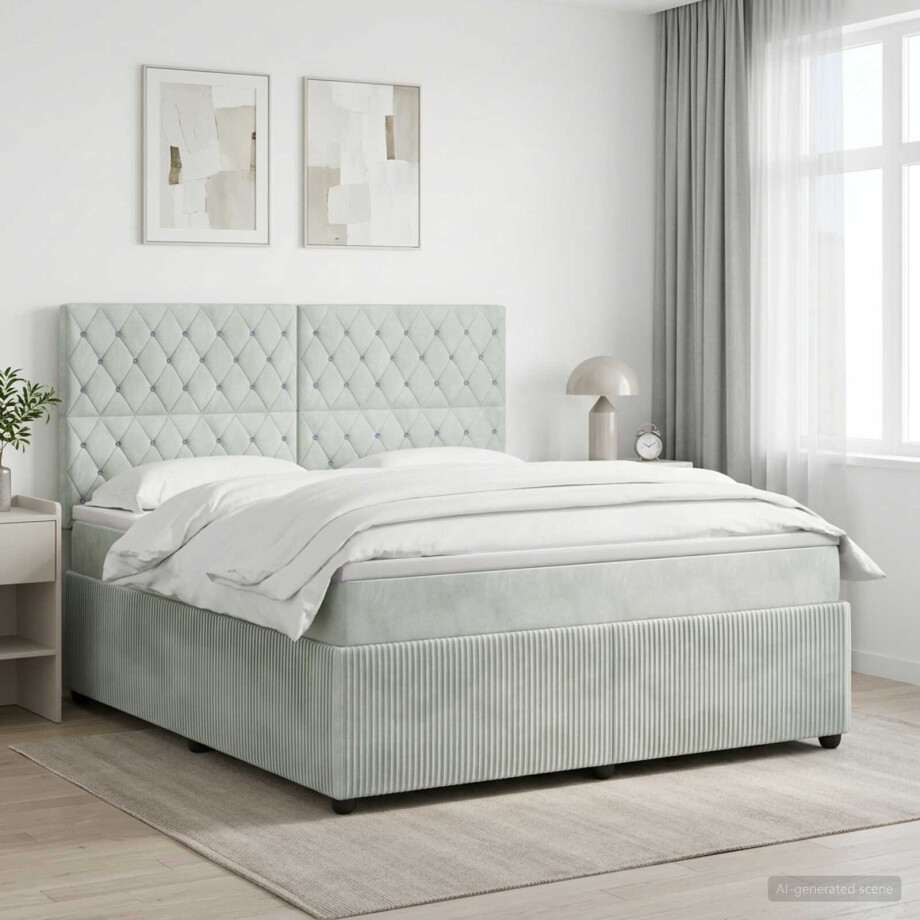 vidaXL Boxspringbed met matras Lichtgrijs 180 x 200 cm Fluweel afbeelding 1