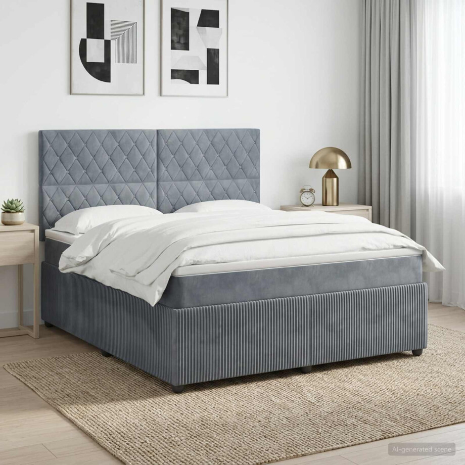 vidaXL Boxspringbed met matras Donkergrijs 180 x 200 cm Fluweel afbeelding 1
