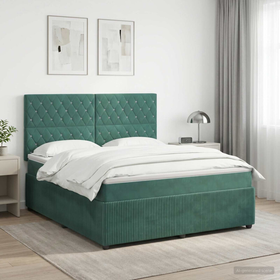 vidaXL Boxspringbed met matras Donkergroen 180 x 200 cm Fluweel afbeelding 1