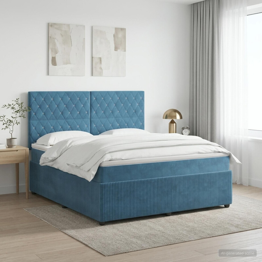 vidaXL Boxspringbed met matras Blauw 180 x 200 cm Fluweel vidaXL Boxspringbed met matras Blauw 180 x 200 cm Fluweel afbeelding 1