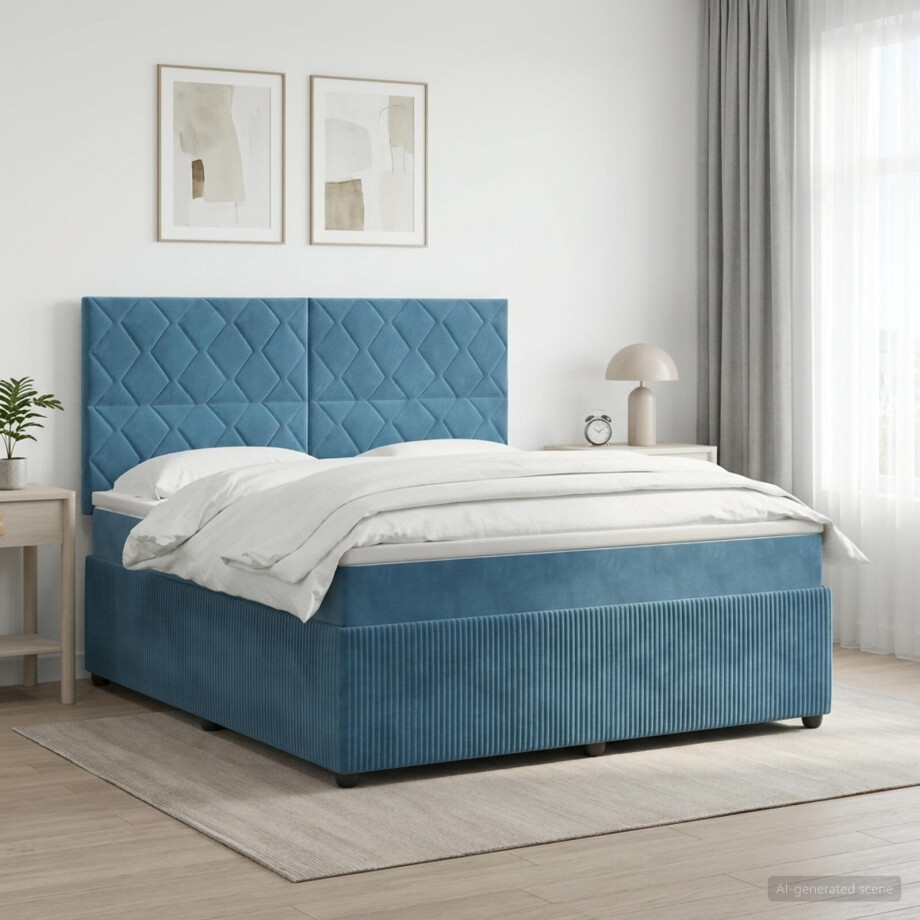 vidaXL Boxspringbed met matras Blauw 180 x 200 cm Fluweel vidaXL Boxspringbed met matras Blauw 180 x 200 cm Fluweel afbeelding 1