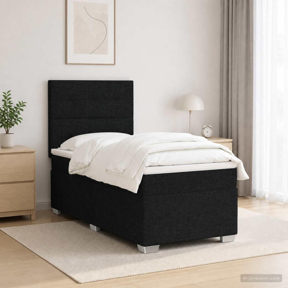 vidaXL Boxspringbed met matras met hoofdeinde Zwart 100 x 200 cm Stof vidaXL Boxspringbed met matras met hoofdeinde Zwart 100 x 200 cm Stof afbeelding 1