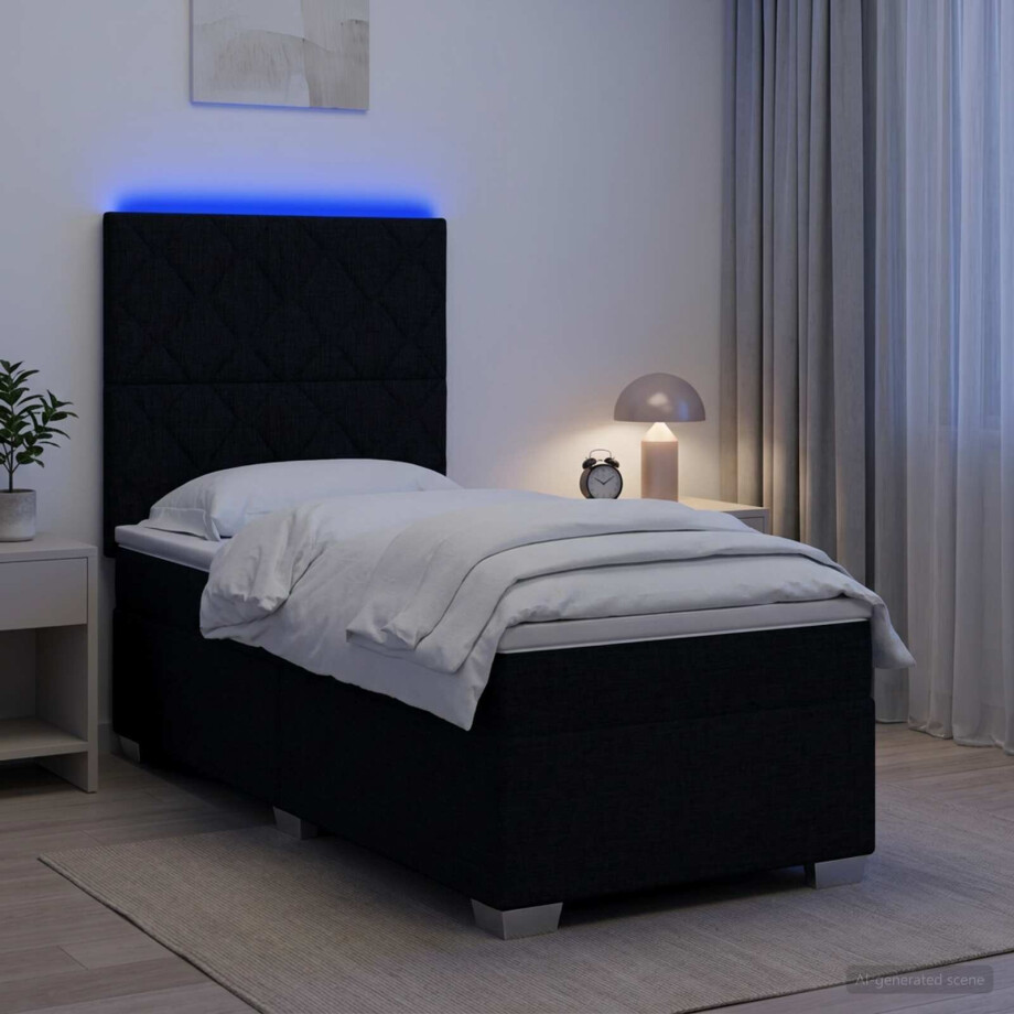 vidaXL Boxspringbed met matras met hoofdeinde Zwart 80 x 200 cm Stof vidaXL Boxspringbed met matras met hoofdeinde Zwart 80 x 200 cm Stof afbeelding 1