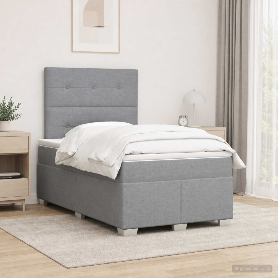 vidaXL Boxspringbed met matras Lichtgrijs 120 x 190 cm Stof afbeelding 1